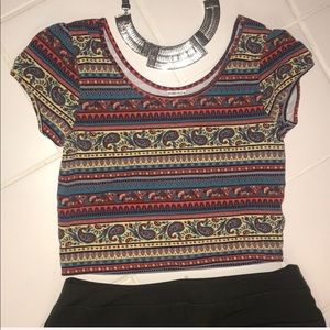 Cute Tribal crop top! Red teal summer cap sleeve